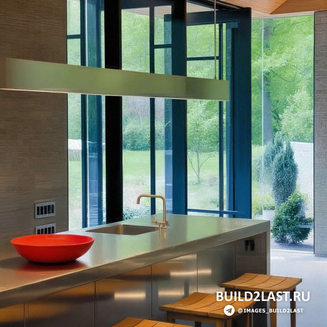 Гостиная с панорамным остеклением и камином, выполненная в серых, коричневых и светлых деревянных оттенках. Пространство с подвесными светильниками в загородном доме в Вашингтоне, США.