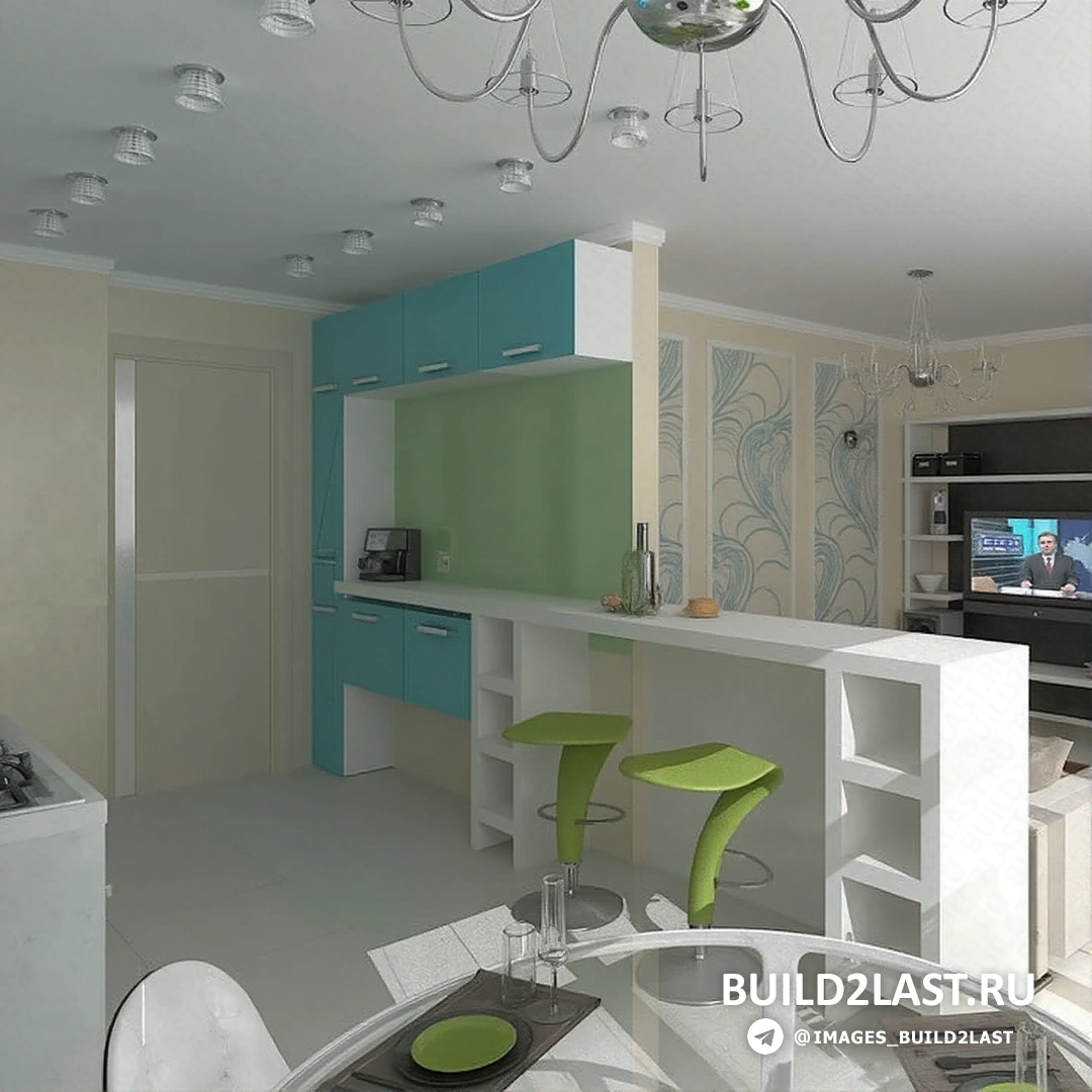 Интерьер кухни с использованием деревянных полок и зелени, создающий атмосферу единения с природой