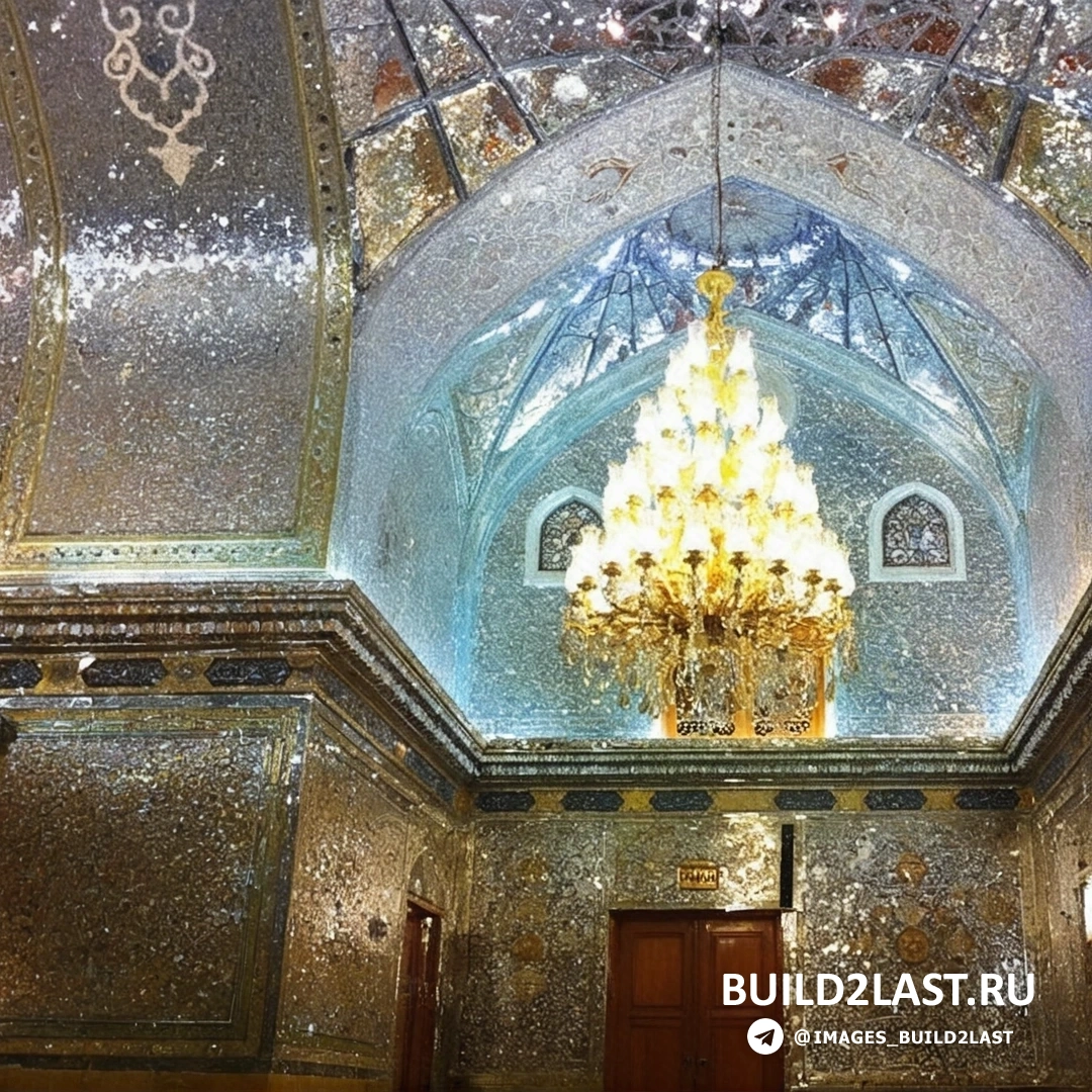 Мраморная и стеклянная мозаика в интерьере мечети Шах-Черах в Ширазе, Иран.