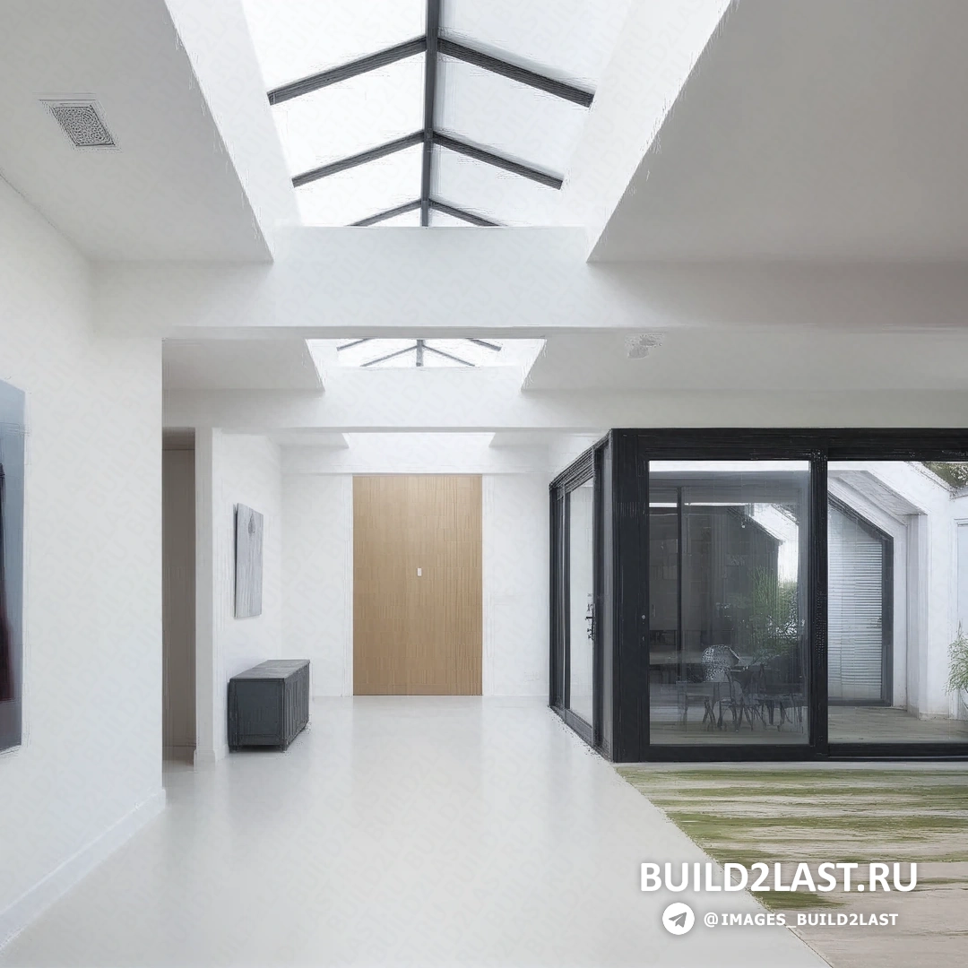 Прихожая с тумбочкой, картинами и точечным освещением в минималистичном стиле.