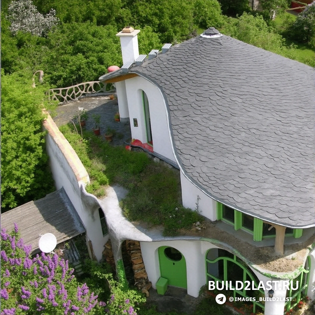 Сланцевая крыша серого цвета.