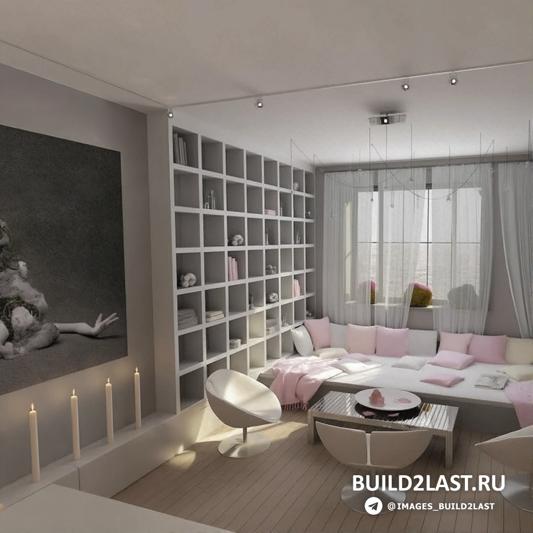 Стеллажи в гостиной с бордовыми и черными акцентами, люстрами и торшерами в стиле контемпорари