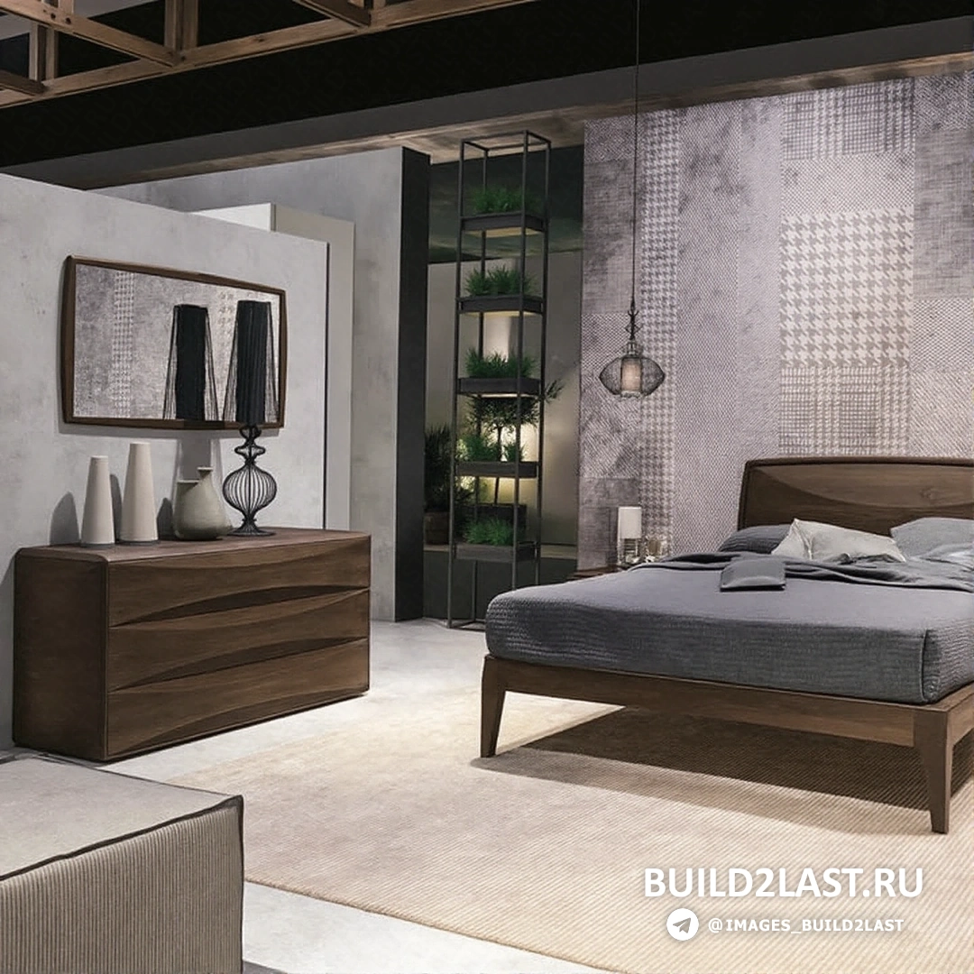 Уютная кровать в эко-стиле с льняными подушками и пледом